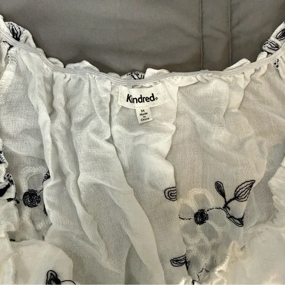 Kindred Anthropologie White Navy Embroidered Peasant Midi Dress 3X NWT Boho - Picture 3 of 14